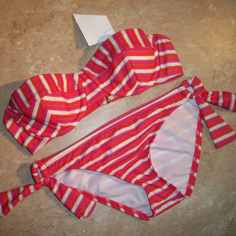 NWOT Ella Moss Stripe Strapless Bikini XS
